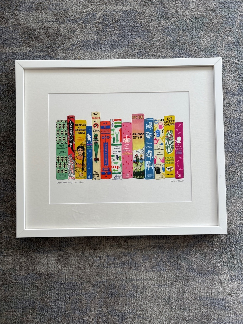 Jane Mount Ideal Bookshelf “660: Girl Stars” Framed Print 11x14 NEW